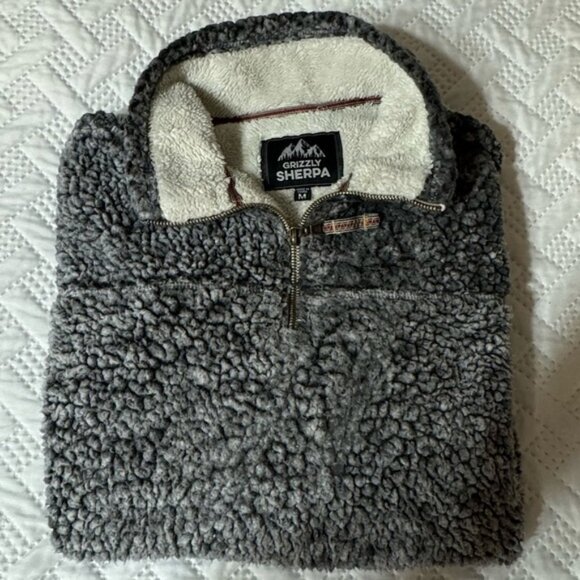 Grizzly Sherpa Adult Medium 1/4 Quarter Zip Fuzzy Warm Long Sleeve Sweater Shirt - Picture 6 of 8